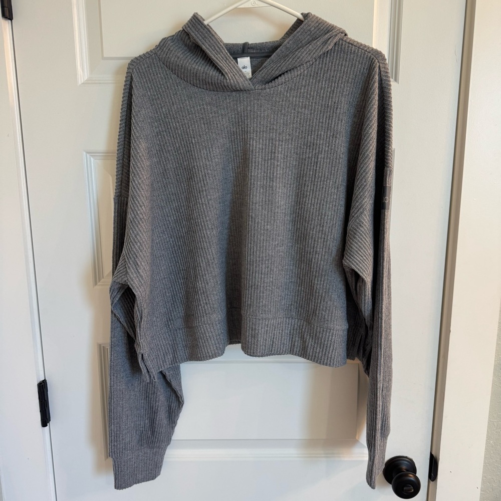ALO Yoga Muse Gray Ribbed Hoodie